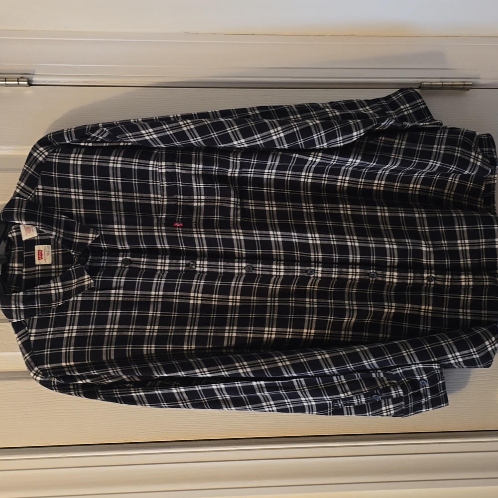 LEVI'S SIGNATURE WOMEN'S PLUS BLUE & WHITE PLAID FRONT BUTTON FLANNEL SHIRT 2X